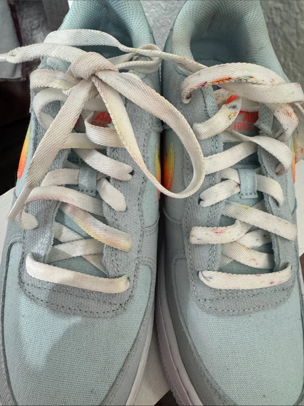 Nike Kids Light Blue Canvas Sneakers with Rainbow Gradient Swoosh